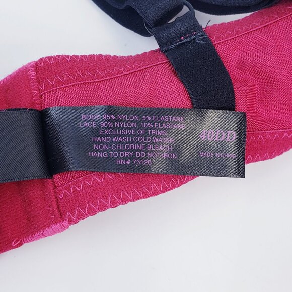 Fredericks of Hollywood Bra ~ Size 40DD Wine Red & Black Lace Padded Wire Bra - Picture 4 of 7